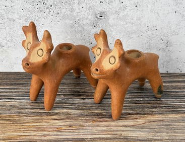 Chamula Mexico Pottery Deer Candlesticks