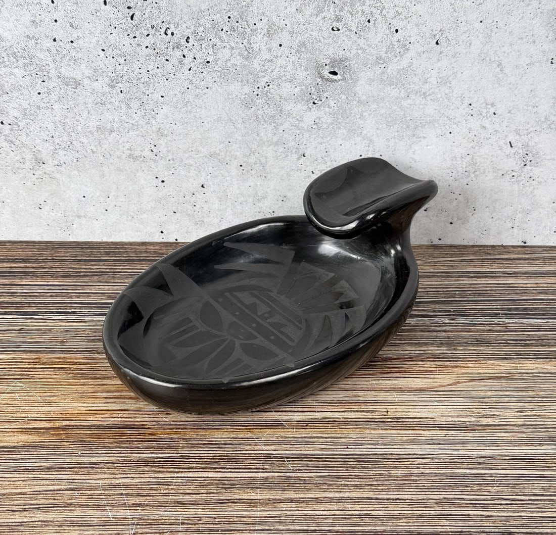 Legoria Tafoya Santa Clara Pueblo Ashtray: 6 3/4" by 4 1/4" by 2 1/4".