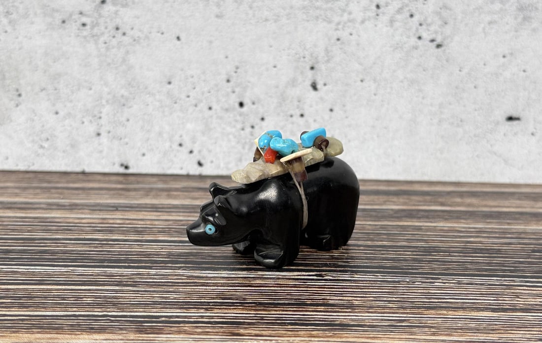 Zuni Carved Jet Bear Fetish: 1 5/8" by 1" by 1/2"