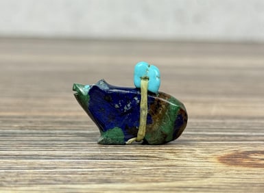 Zuni Carved Malachite Azurite Bear Fetish
