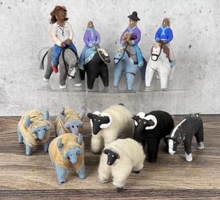 Navajo Folk Art Mud Toy Cowboys and Animals