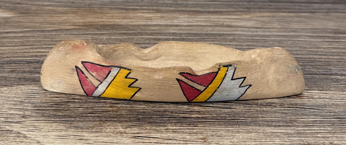 Jemez Pueblo Pottery Canoe Ashtray: 7 1/4" long.