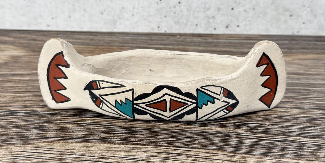 Jemez Pueblo Pottery Canoe: 6 3/4" long.