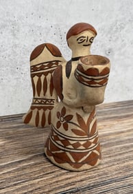 Guerrero Mexico Folk Art Pottery Angel Candlestick