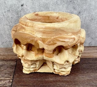 Signed Native American Calico Clay Skull Pot