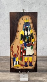 Hopi Indian Tooled Painted Leather Kachina Plaque