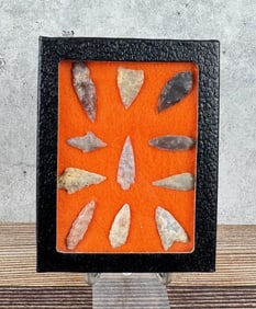 Riker Mount of Native American Indian Arrowheads