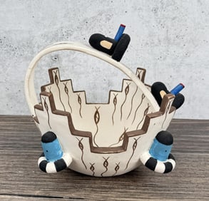 Victor Lahaleon Zuni Pueblo Pottery Basket