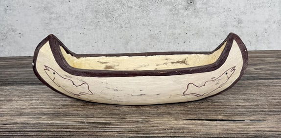 Miniature Painted Wood Canoe