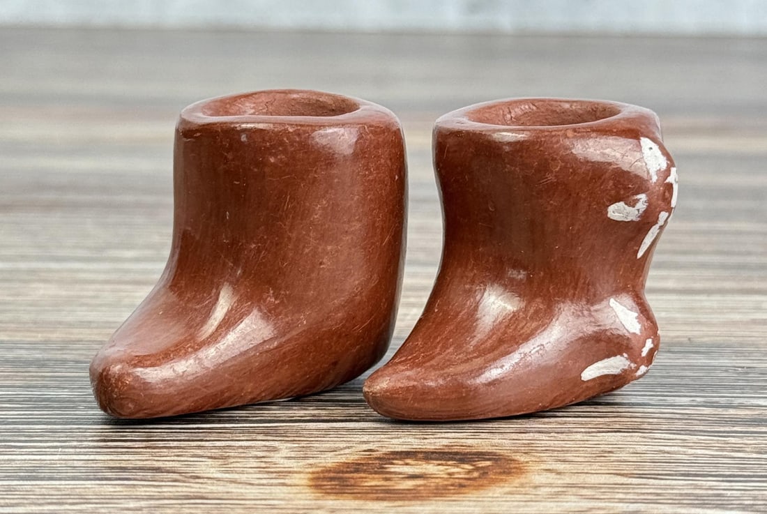 Santa Clara Pueblo Pottery Moccasin Shoes Boots: 1 3/4" by 1 1/2" by 1 1/4"