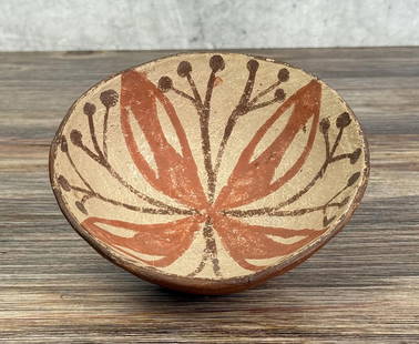 Antique Isleta Pueblo Pottery Bowl: Shrinkage cracks as shown. 5 1/2" diameter, 2" tall.