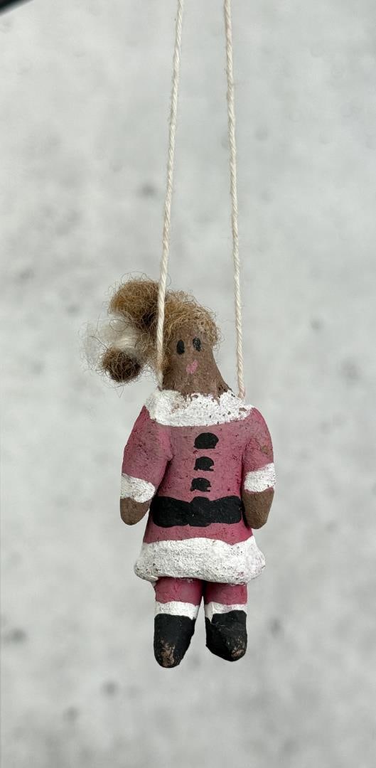 Navajo Indian Santa Claus Christmas Ornament: Interesting Folk Art Clay ornament. 2 5/8" tall.
