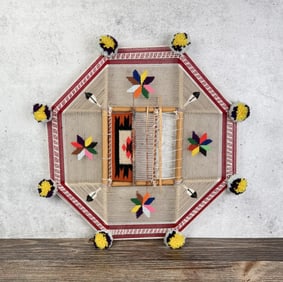 Navajo Indian Wool Rug Making Plaque Display