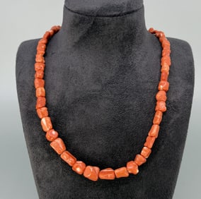 Navajo Sterling Silver Red Branch Coral Necklace