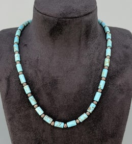 Navajo Sterling Silver Barrel Turquoise Necklace