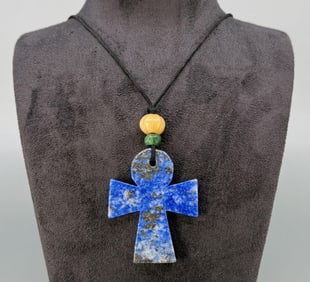 Chinese Lapis Lazuli Jade Ankh Necklace