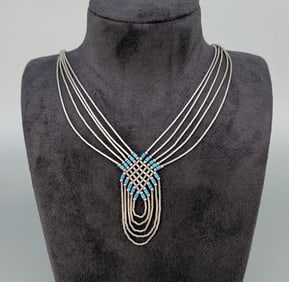 Navajo Sterling Liquid Silver Turquoise Necklace