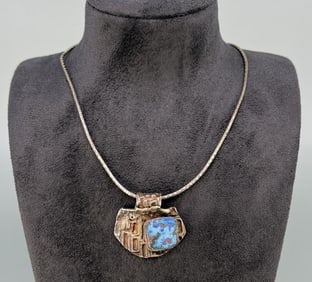 Sterling Silver Sand Cast Fordite Necklace