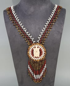 Native American Indian Beaded Rosette Necklace