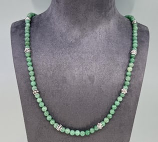 Chinese Sterling Silver Green Jade Necklace