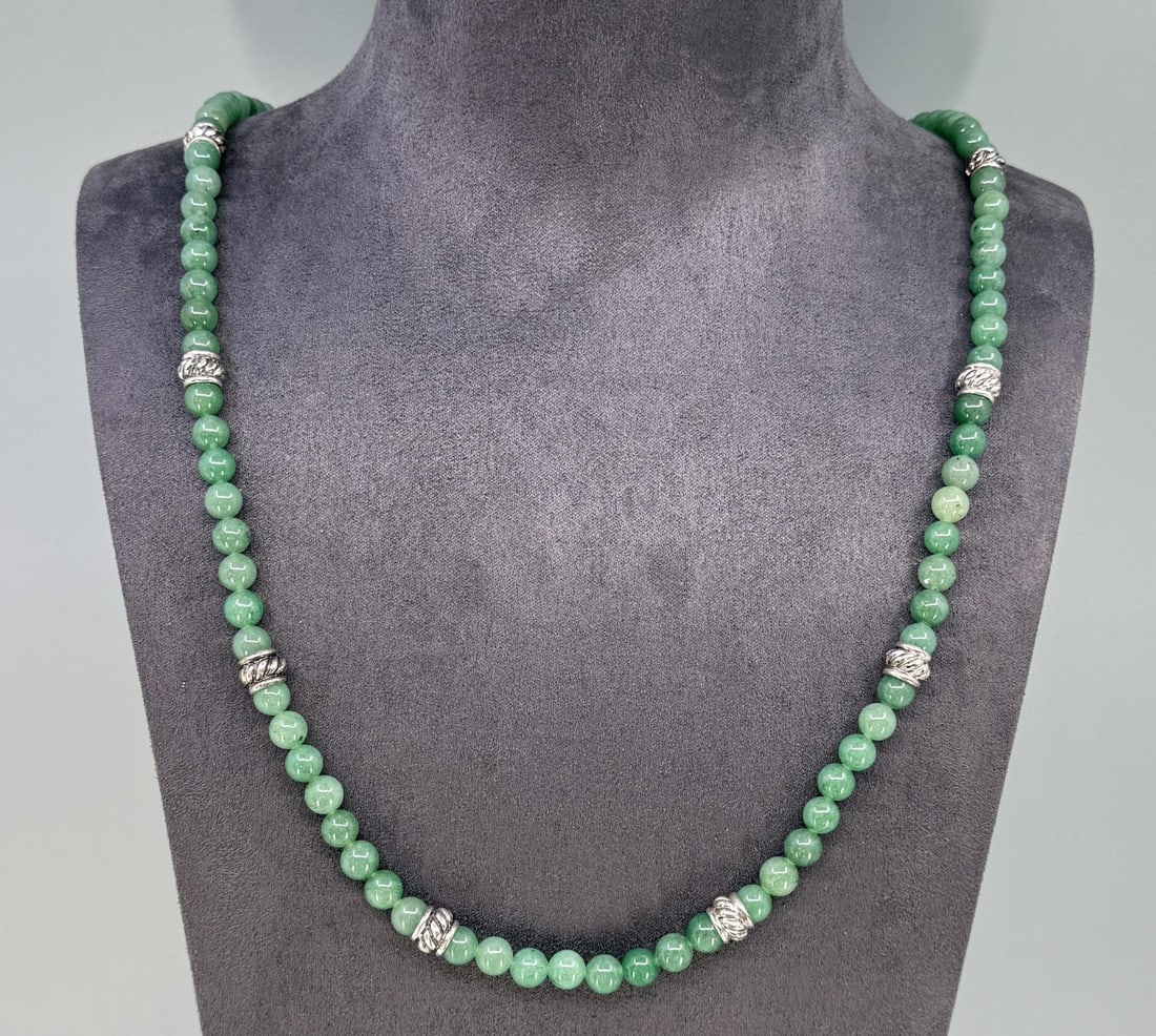 Chinese Sterling Silver Green Jade Necklace (1 of 4)