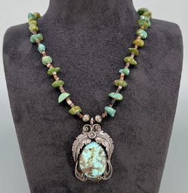 Navajo Sterling Silver Turquoise Heishi Necklace