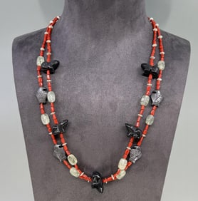 Zuni Heishi Coral Fetish Necklace