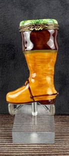 Limoges Peint Main Porcelain Boot Trinket Box: 2 7/8" by 1 3/4" by 1 1/8".