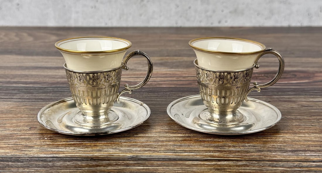 Lenox Sterling Silver Demitasse Tea Cups: 67.47 grams without porcelain.