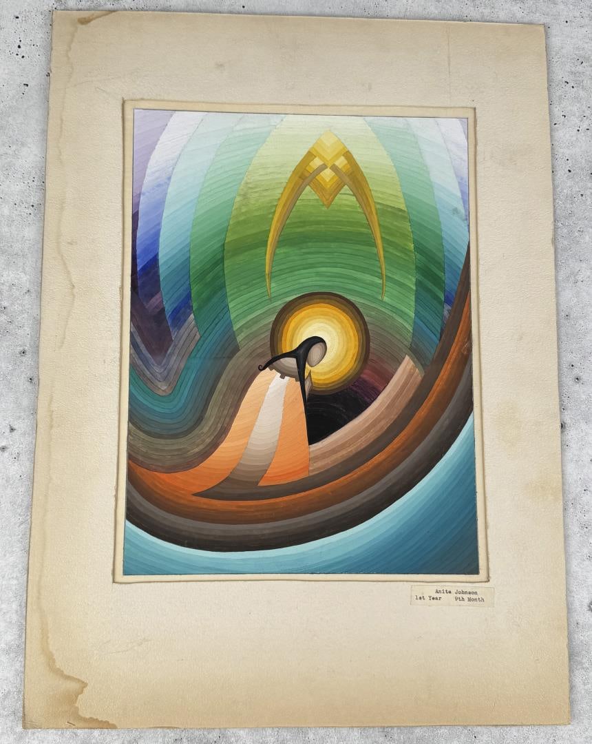 Anita Johnson Gouache Painting: 13 5/8" by 18 5/8" in matte.