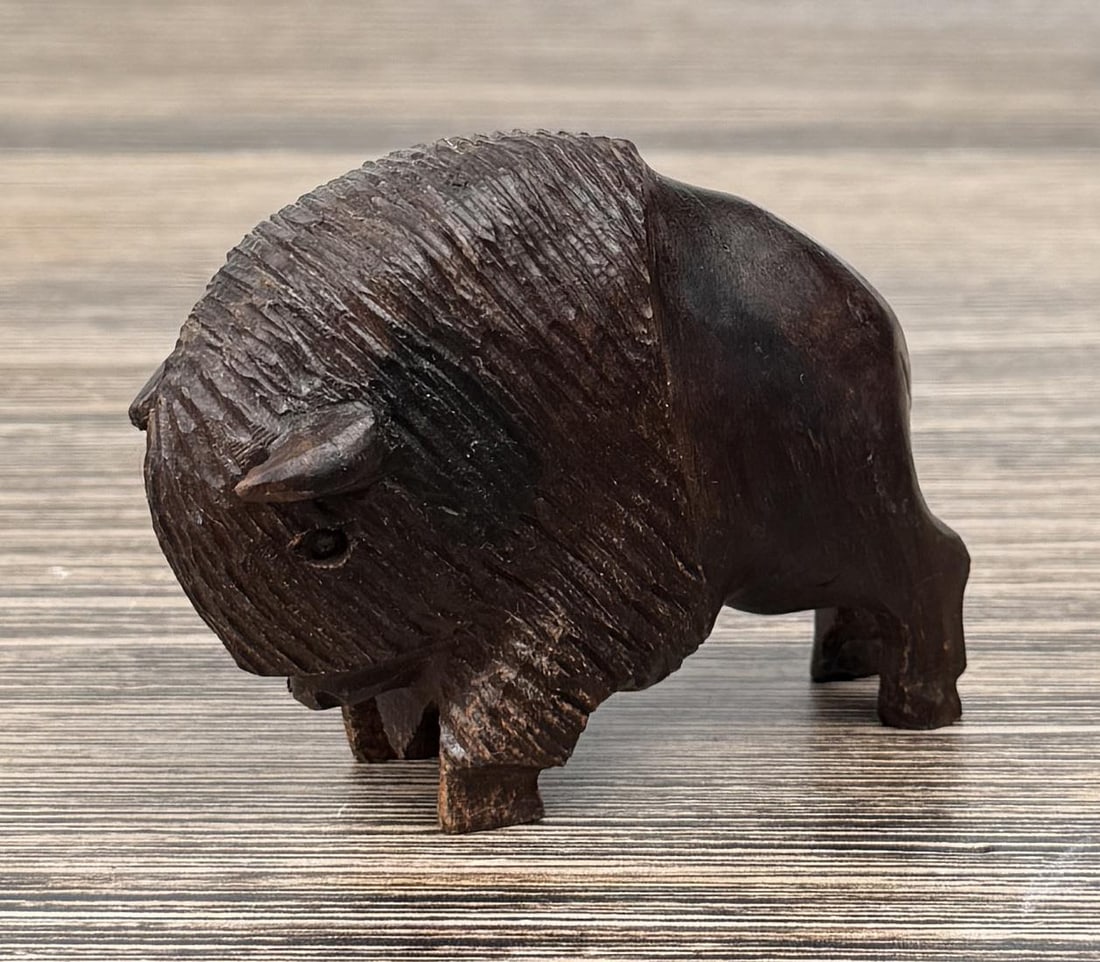 Mexican Carved Ironwood Buffalo: 3 1/8" by 2 1/4" by 1 1/4"