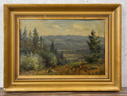 Ralph Earl DeCamp Helena Montana Oil Painting: Title is Gates to the Mountains Helena Montana 1905. 8" by 12" unframed. 12" by 16" framed. Oil on Board. Work is double sided. Provenance: Susan Morrisey Livingstone Trust Ralph Earl DeCamp (1858 - 1