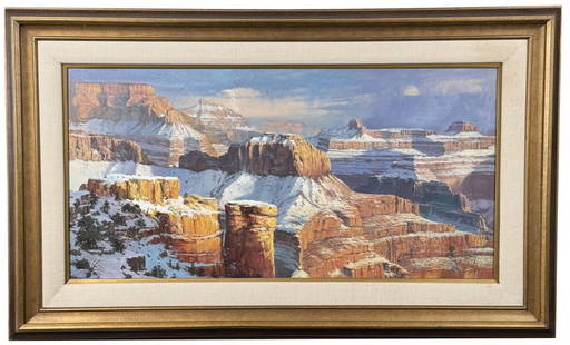 Patrick Woodman Winter's Blanket Oil Painting: Title is Winter's Blanket. 18" by 36" unframed. 27 1/2" by 44 1/2" framed. Oil on Canvas. Provenance: Savage Galleries Santa Fe New Mexico. Patrick Woodman (Born 1948) is active/lives in California, N