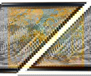 Joseph Willis Aspens of Taos Oil Painting: Title is The Aspens of Taos. 16" by 20" unframed. 19 1/2" by 23 1/2" framed. Oil on Board. Provenance: Private Collection, Colorado Joseph Roy (J.R.) Willis (1876 - 1960) was active/lived in New Mexic