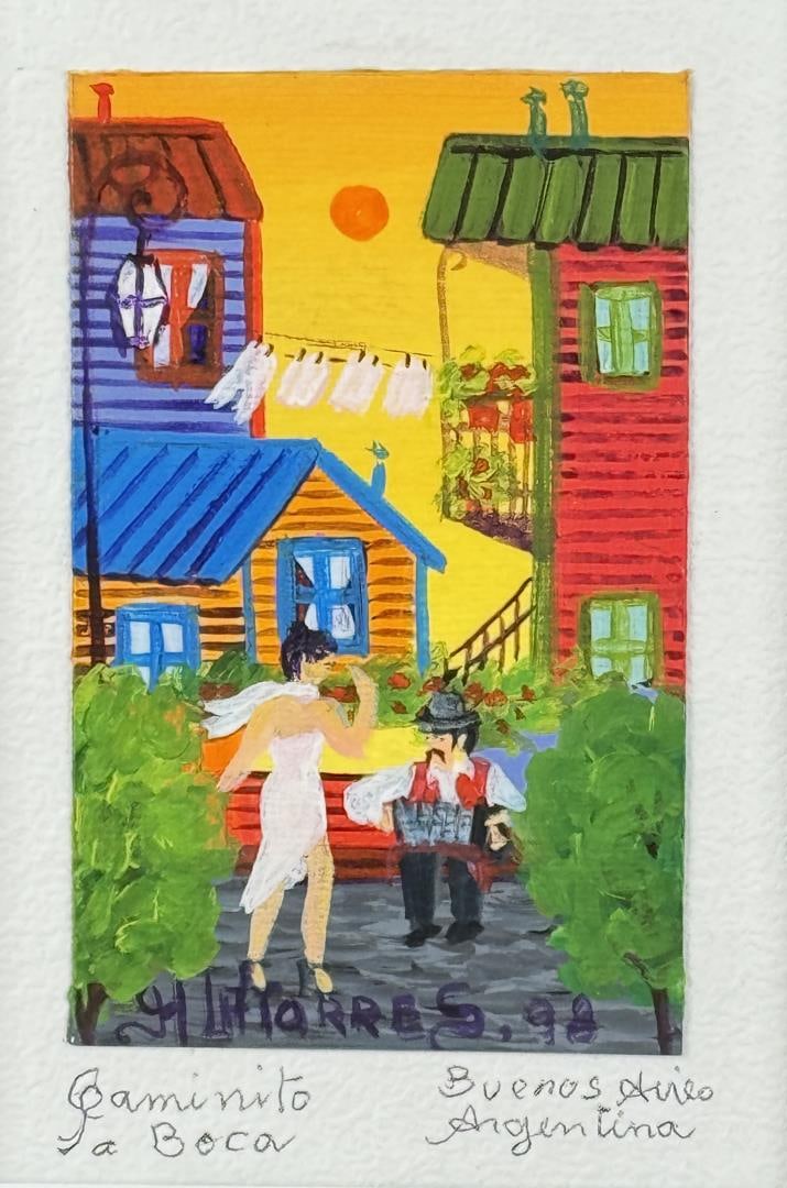 Mirta Latoice Argentine Painting: 13" by 16" framed. From the Private Collection of James H and Pauline Harken. Inventory #340