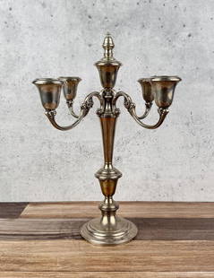Gorham Weighted Sterling Silver Candleabra: 14 5/8" tall, 9" diameter.