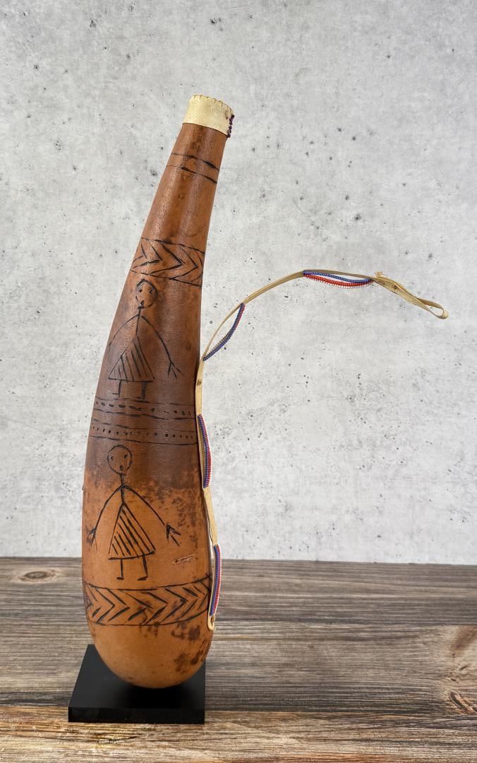 Maasai Enkukuri Drinking Gourd: 18 1/4" long.