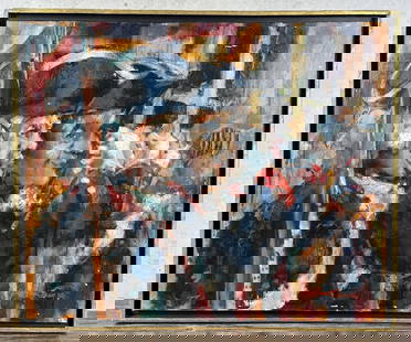 John Thamm George Washington Painting: Title is Washington's Minute Men. 20" by 24" unframed. 21 1/2" by 25 1/2" framed. Oil on Canvas. From the Private Collection of James H and Pauline Harken. Inventory #806 Condition: Some paint flaking
