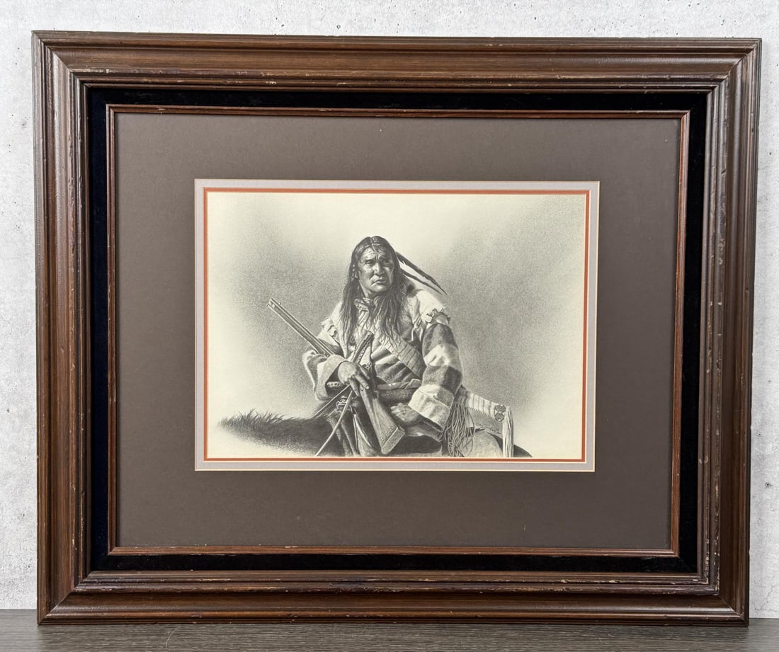 Dan Jordan Rocky Mountain Royalty Drawing: Title is Rocky Mountain Royalty. 9" by 12" unframed. 18" by 22" framed. Pencil on Paper. From the Private Collection of James H and Pauline Harken. Inventory #296 Dan Jordan (20th century) was active/