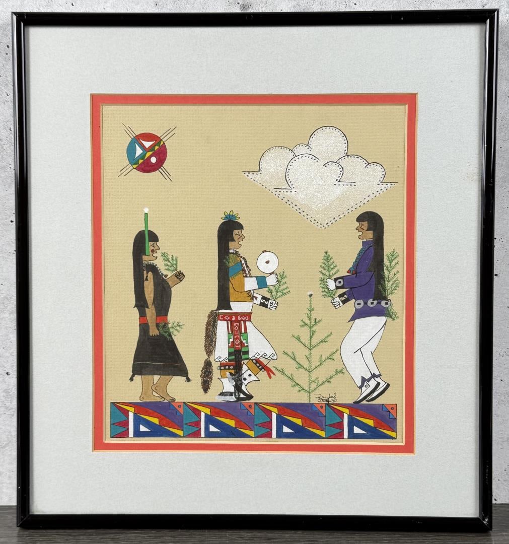 Jose Roybal Navajo Dancers Gouache Painting (1 of 5)