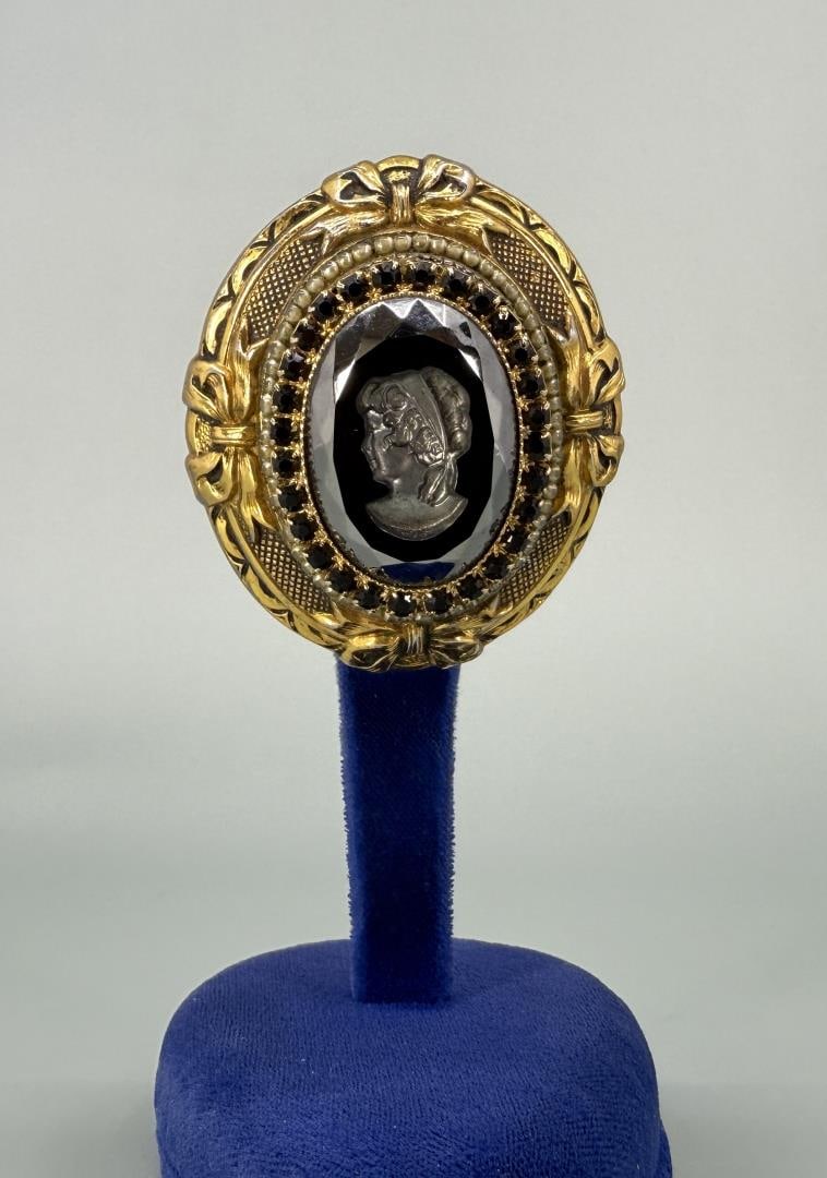 Victorian Carved Hematite Intaglio Cameo: 1 7/8" long.