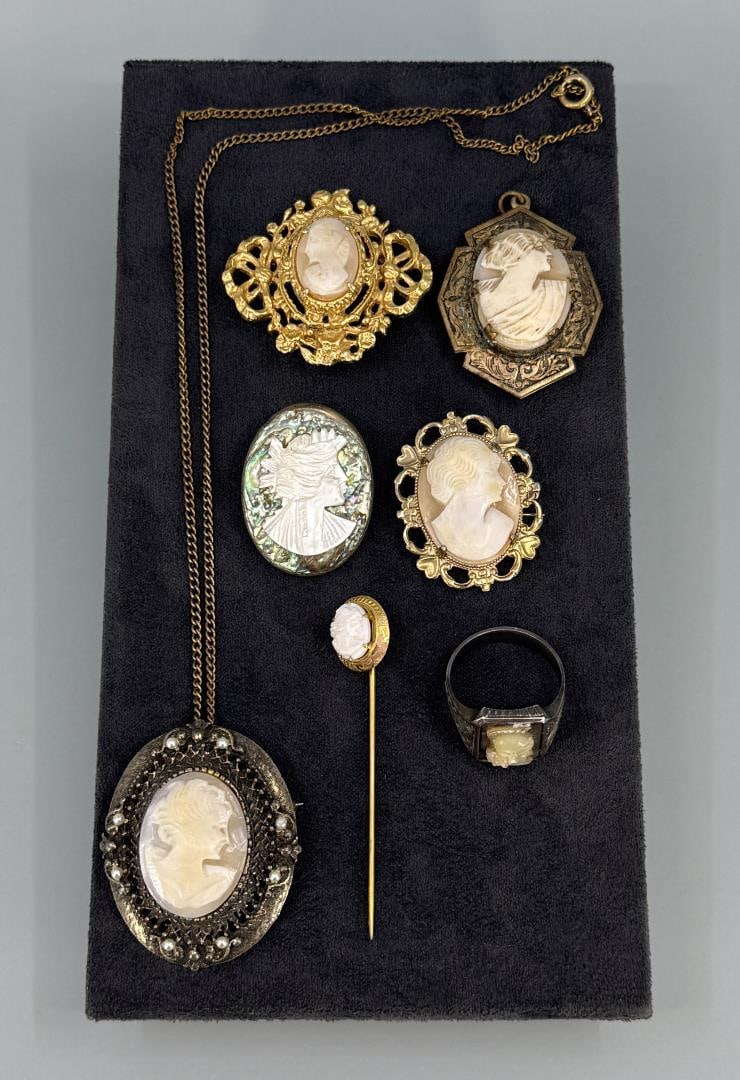 Collection of Carved Shell Cameo Jewelry (1 of 8)