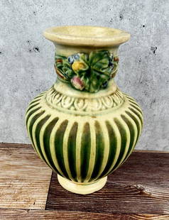 1923 Roseville Pottery Corinthian Vase 213-6: 6 1/8" tall by 4 1/2" in diameter. Chip on bottom rim.
