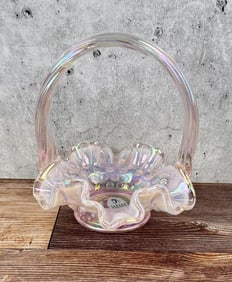 Fenton Glass 95th Opalescent Pink Basket