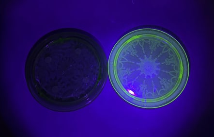 Uranium Glass Green Depression Cake Plates