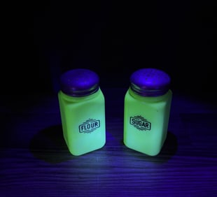 Mckee Jadeite Uranium Glass Flour & Sugar Shakers