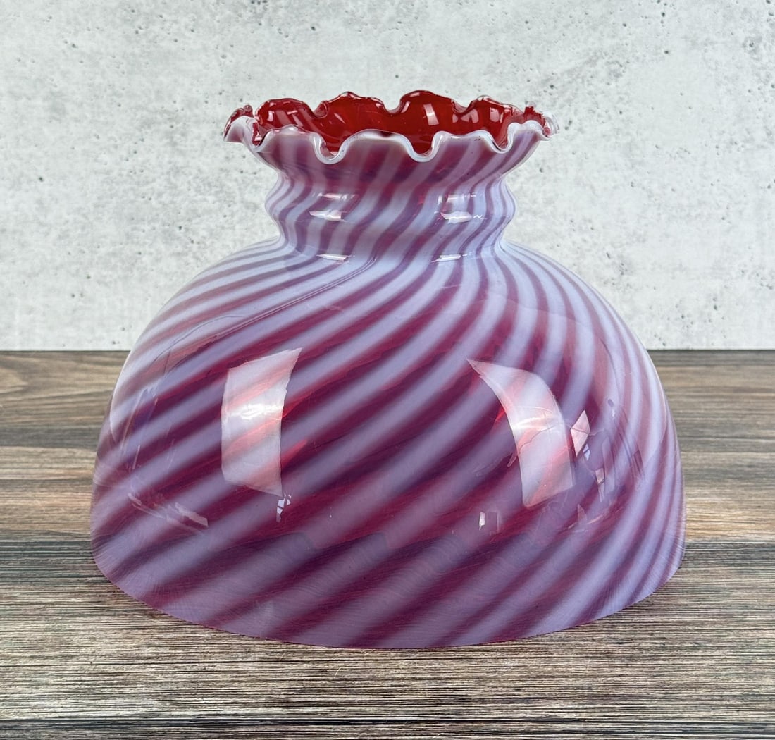 Cranberry Swirl Opalescent Lamp Shade: 6 7/8" tall by 9 5/8" in diameter