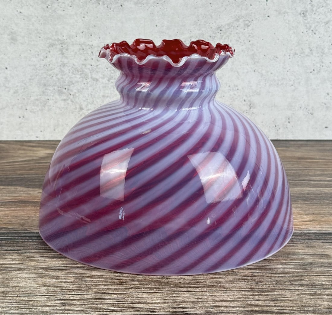 Cranberry Swirl Opalescent Lamp Shade: 6 5/8" tall by 9 5/8" in diameter