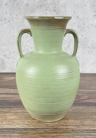 Frankoma Leaf Handle Ribbed Vase