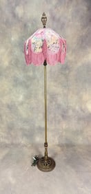 Antique Floor Lamp With Fringed Shade